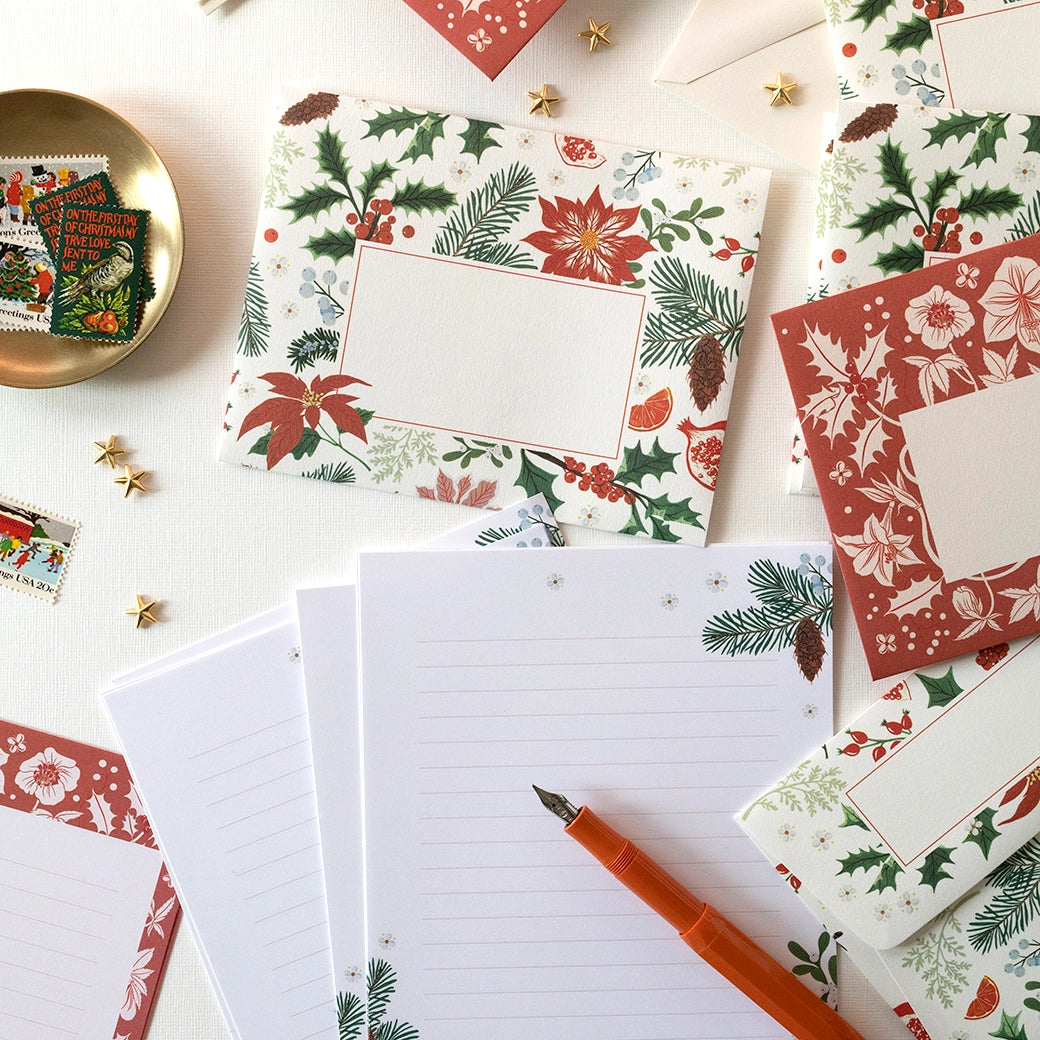 Botanica Paper Co. Winter Botanicals Letter Writing Set - Elegant Stationery for Holiday Cards, Thank You Notes & Winter Correspondence