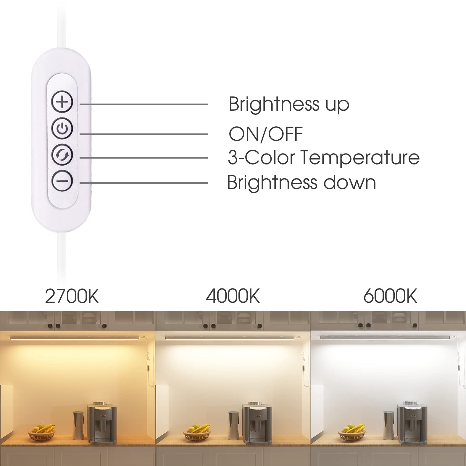 ASOKO 24 Inch Dimmable LED Under Cabinet Lighting Kit with 3 Color Temperatures - Perfect for Kitchen, Closet, Shelf, Counter & Cupboard Lighting