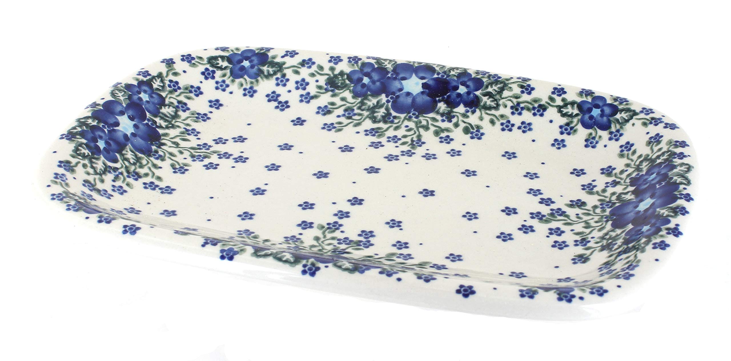 Blue Rose Polish Pottery Melanie Medium Rectangular Serving Platter - Handmade Ceramic Tray for Dining, Entertaining & Home Decor | Perfect for Parties, Holidays & Gift Giving