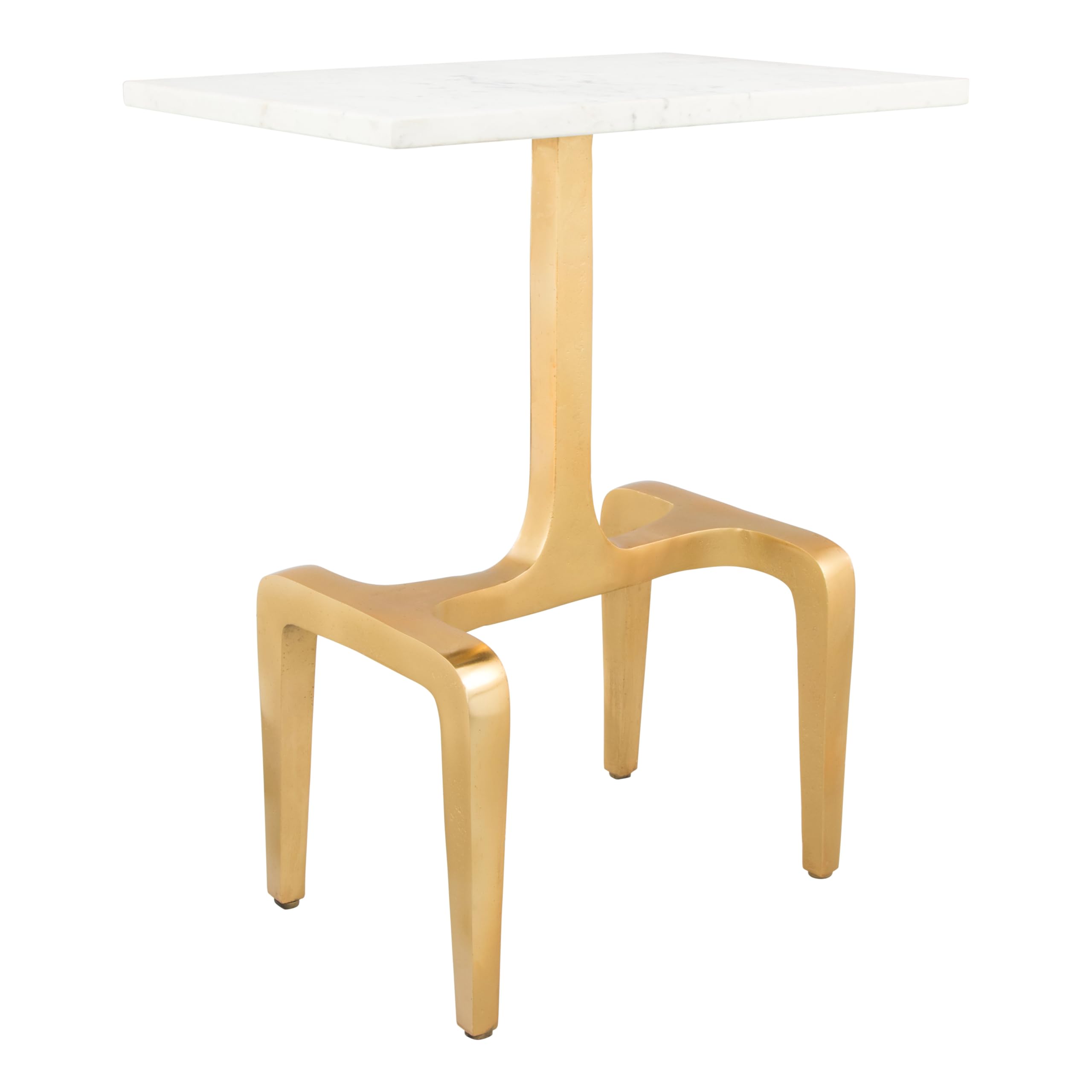 Zuo Clement Marble Side Table - White & Gold Accent End Table for Living Room, Bedroom & Office Decor | Modern Luxury Nightstand with Marble Top & Gold Metal Base