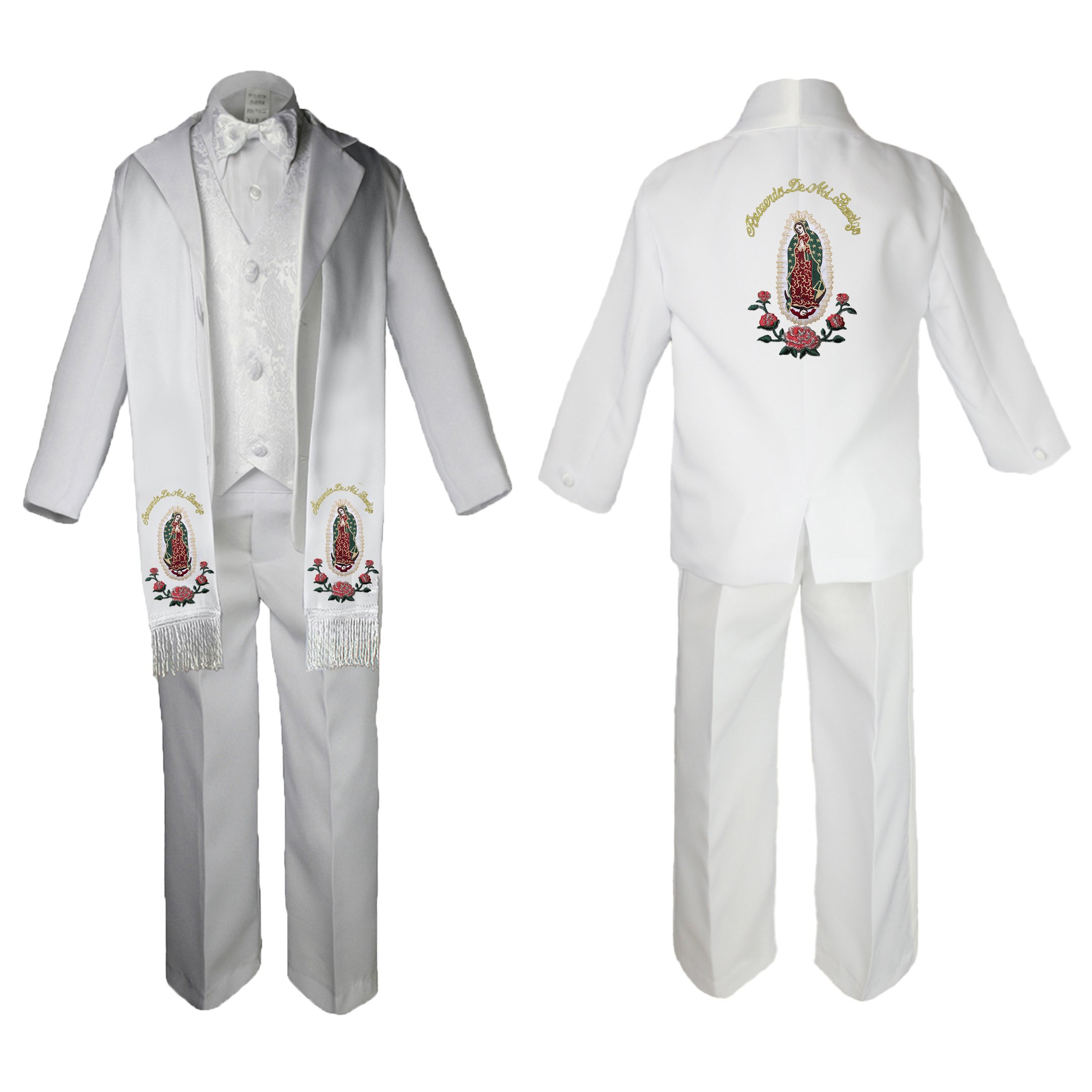 Baby Boy Baptism Formal Paisley Suit with Gold Guadalupe Maria Embroidered Stole - SM-20 | Christening Outfit for First Communion, Church Ceremonies & Special Occasions