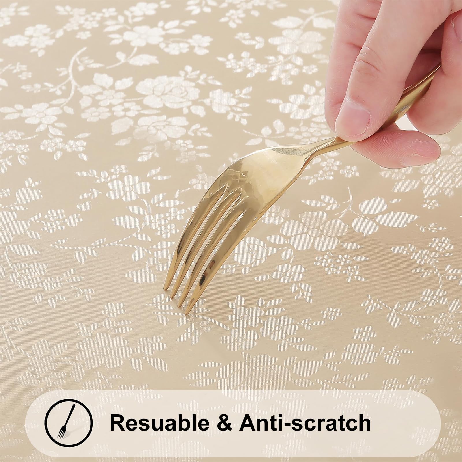 Smiry Round Table Cloth - Waterproof Heavy Duty Vinyl Table Cover, Wipeable & Washable, Perfect for Kitchen, Dining Room, and Outdoor Patio (Beige, 70