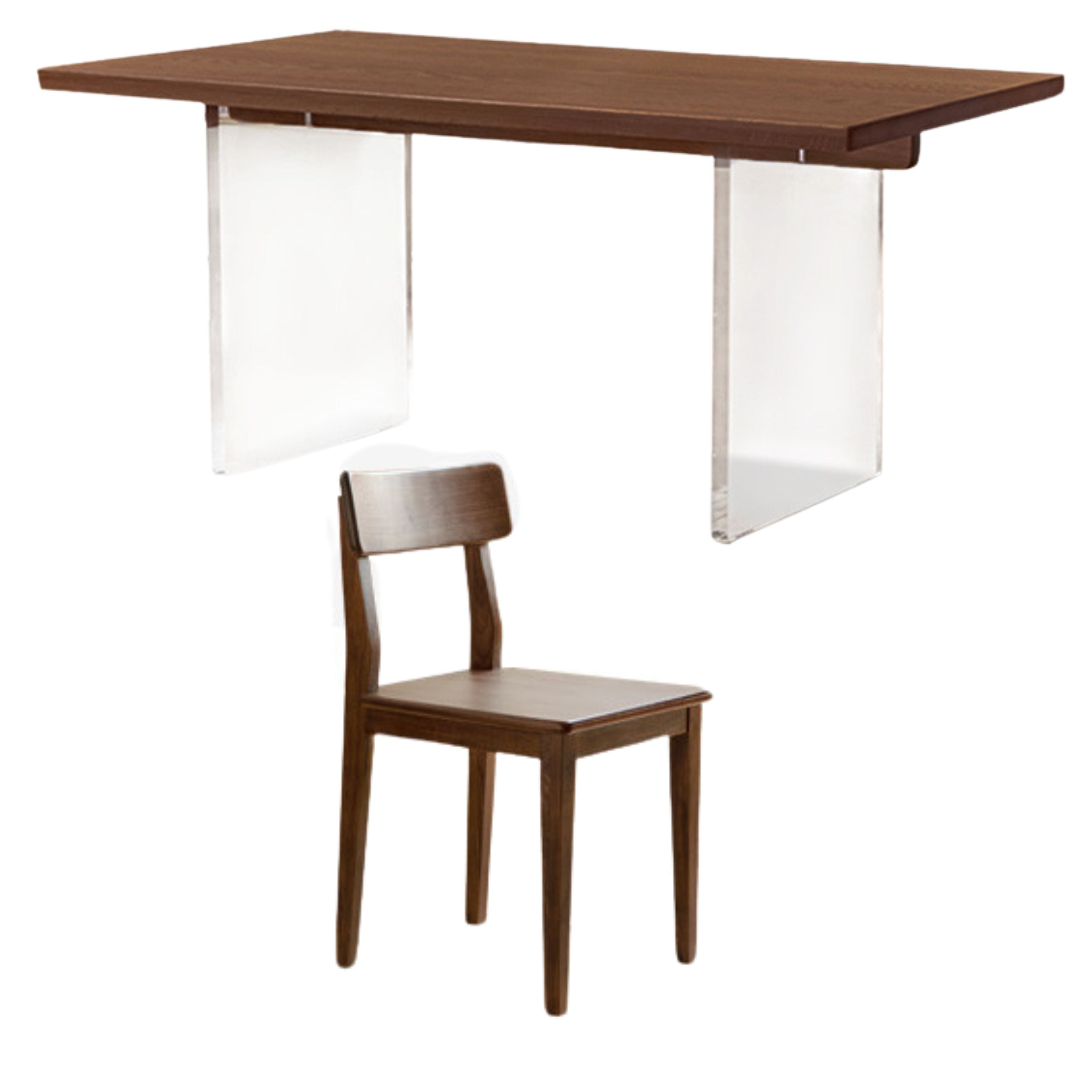 Premium Black Walnut & Oak Solid Wood Acrylic Suspension Dining Table - Modern Floating Design for Kitchen, Dining Room & Small Spaces