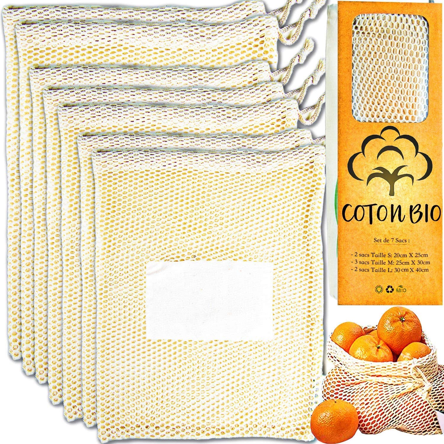 Eco-Friendly Reusable Cotton Mesh Produce Bags for Fruits, Vegetables, Groceries & Storage - Washable & Durable Set of 8 - Perfect for Farmers Market, Grocery Shopping & Food Organization