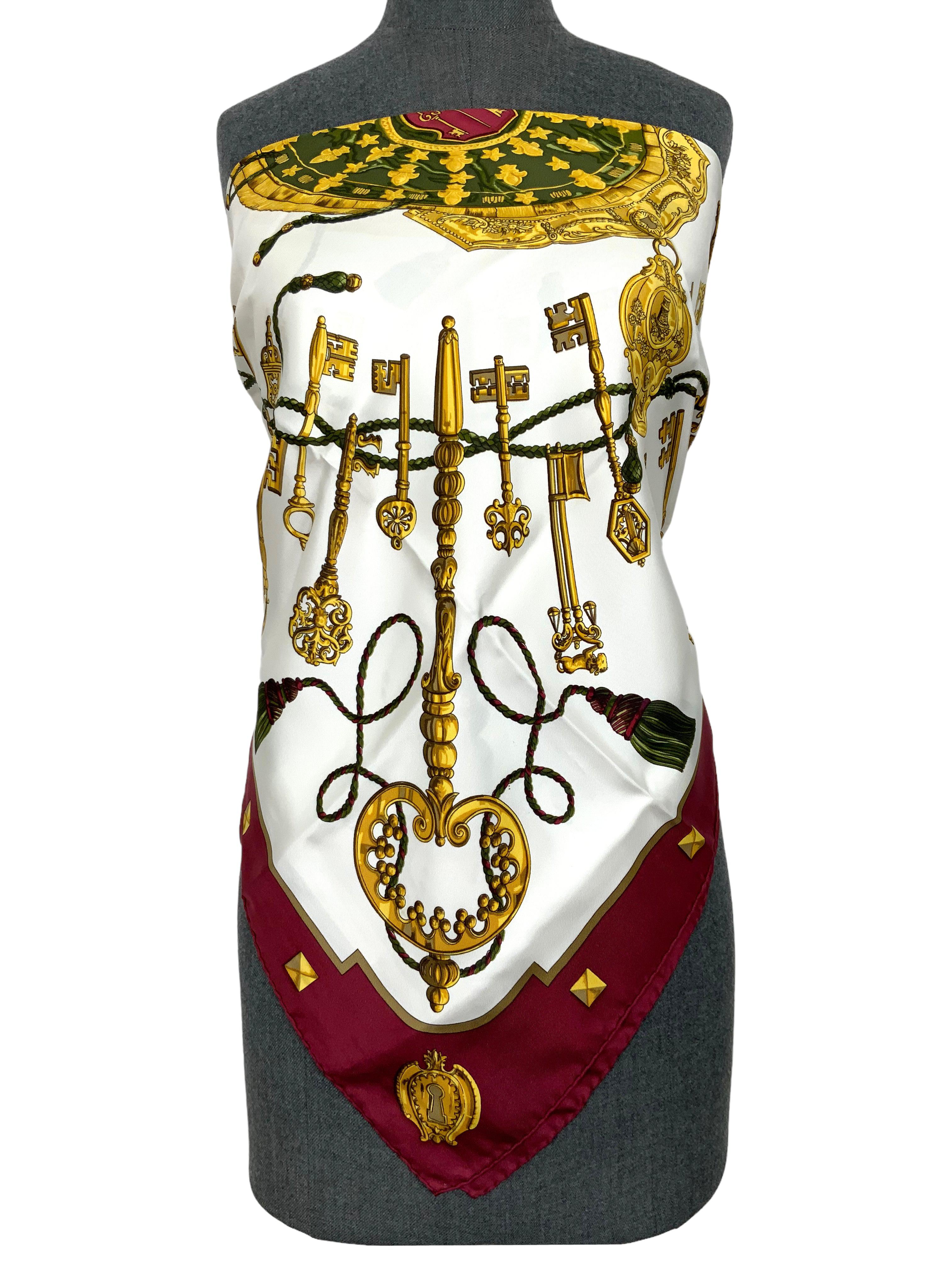 Hermes Les Cles Silk Scarf 90 - Authentic Designer Square Scarf for Women, Luxury Fashion Accessory for Gifts, Parties, and Special Occasions
