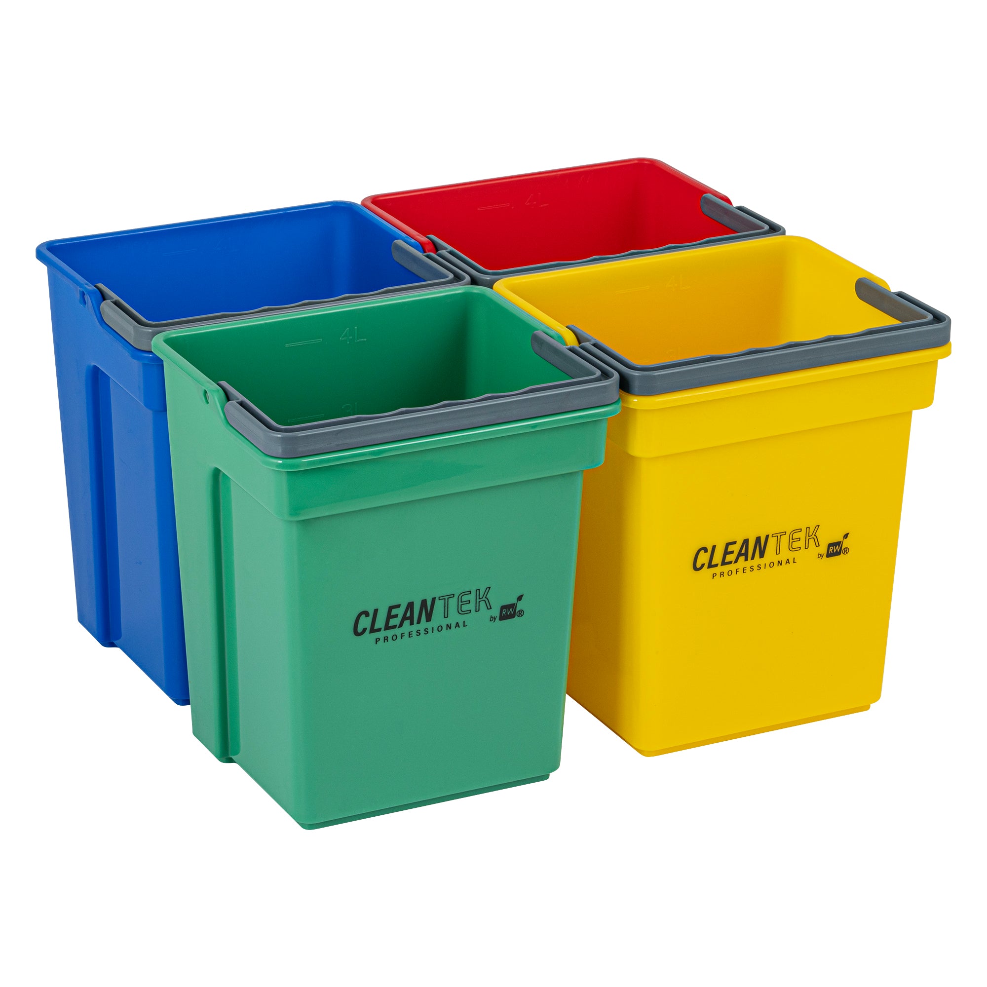 4-Piece Color-Coded Cleaning Bucket Set (Green, Blue, Red, Yellow) - 4 Qt Capacity - Perfect for Home, Office & Commercial Cleaning Organization
