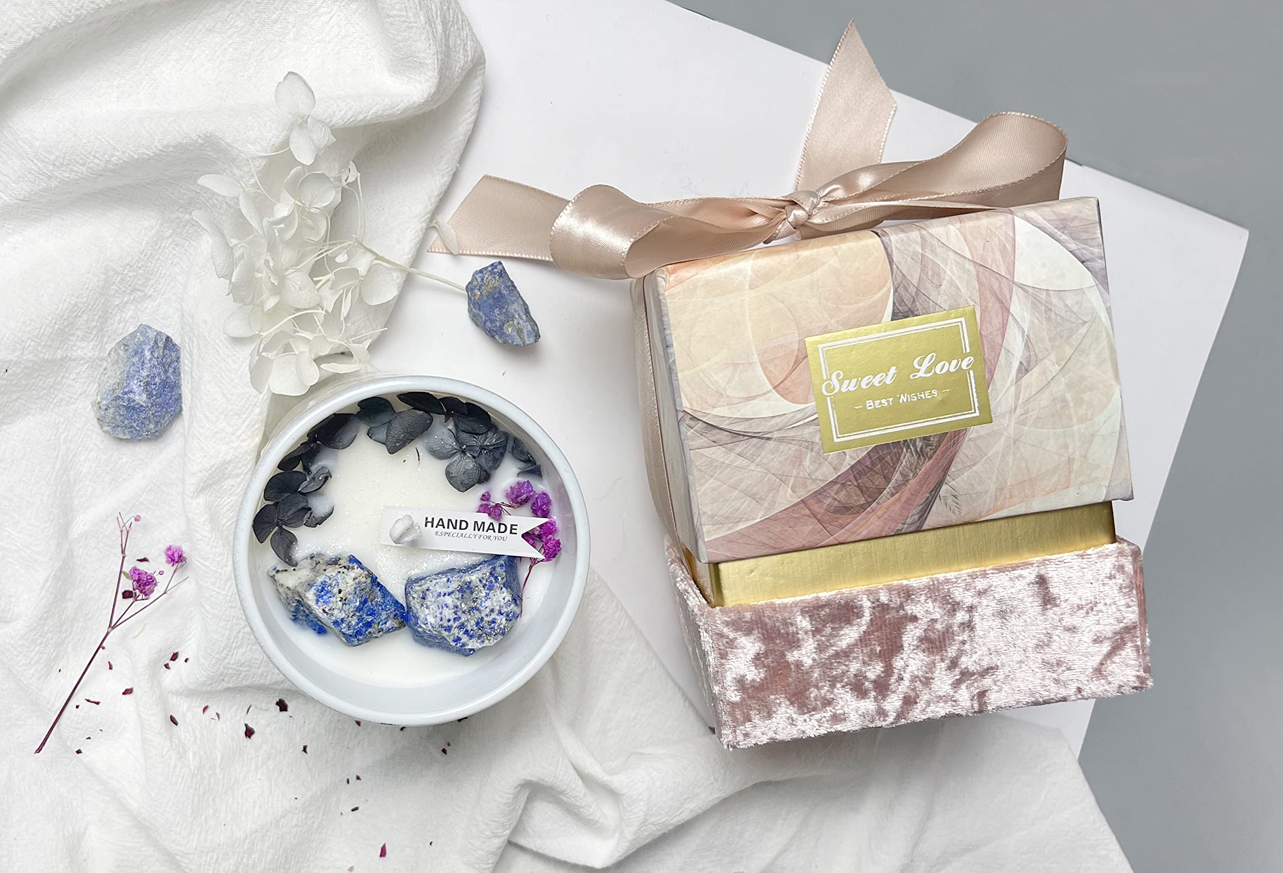 Handmade Aromatherapy Soy Candle with Essential Oils, Crystals & Dried Flowers - Natural Meditation Candle for Relaxation, Yoga & Home Decor - Perfect Gift Idea (Paris Garden Scent by Seline Candles)