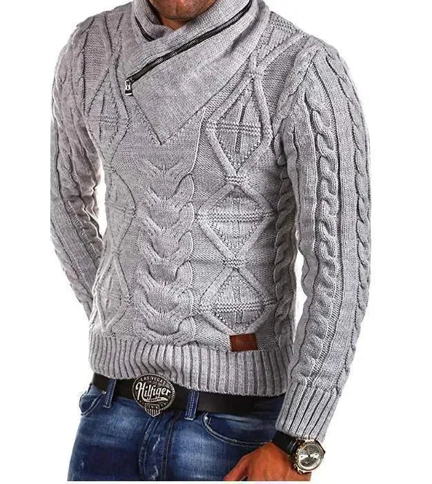 Men's Zipper Turtleneck Sweater - Winter Warm Pullover Knit Top for Casual & Business Outfits