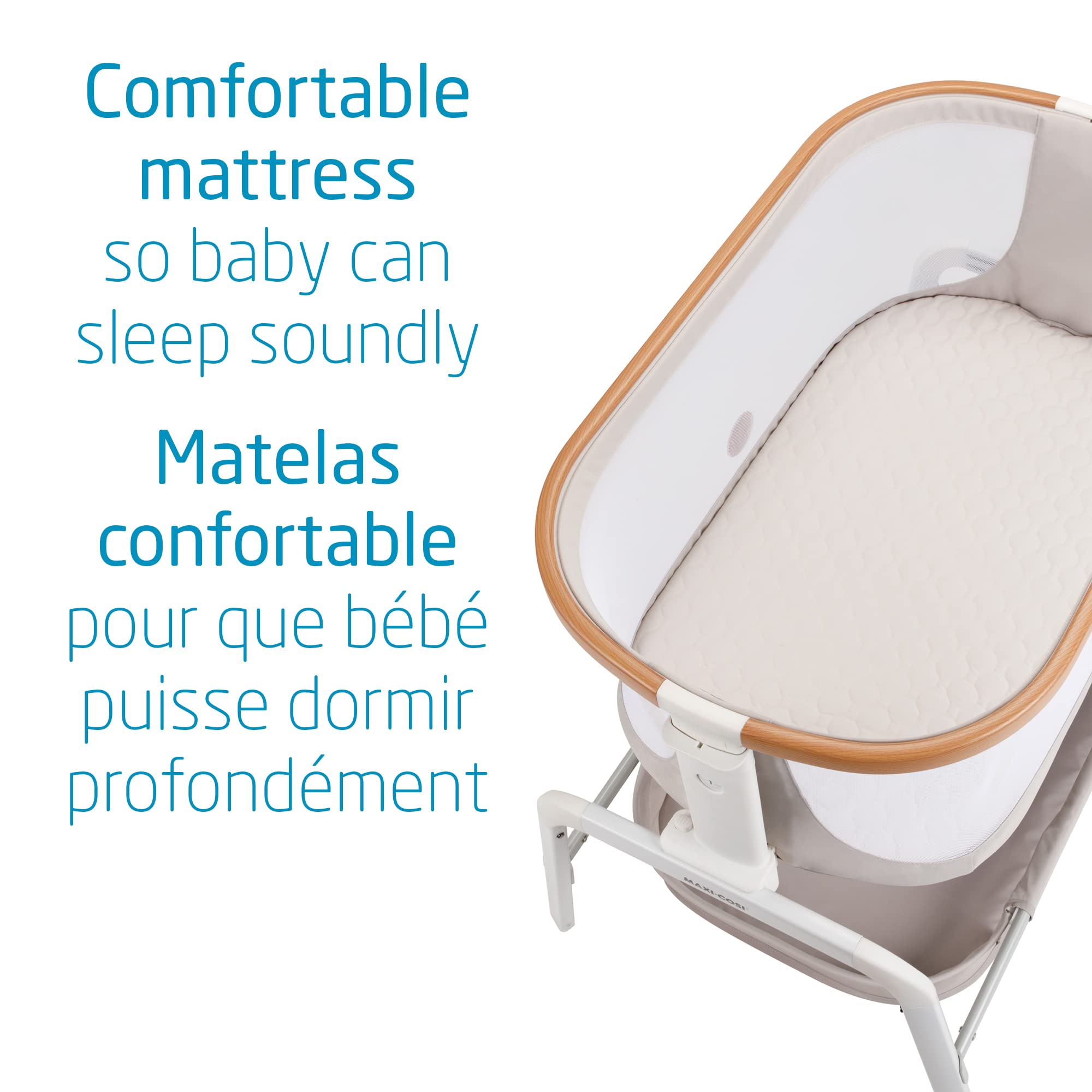 Maxi-Cosi Iora Bedside Bassinet - Portable Infant Crib with 4 Adjustable Heights, Foldable Design & Large Storage Basket - Includes Travel Bag (Horizon Sand) - Perfect for Nursery, Bedside Sleeping & Travel
