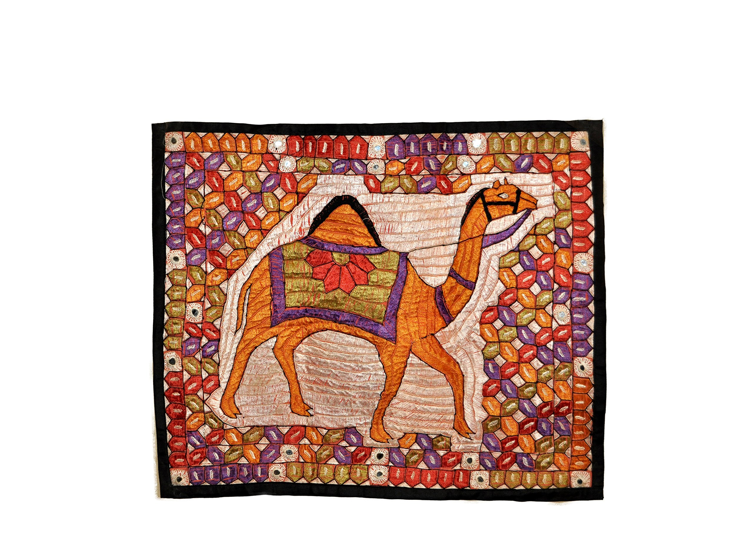Indian Wall Hanging Tapestry - Handmade Thread Embroidery for Home Decor (Camel) - Perfect for Living Room & Bedroom
