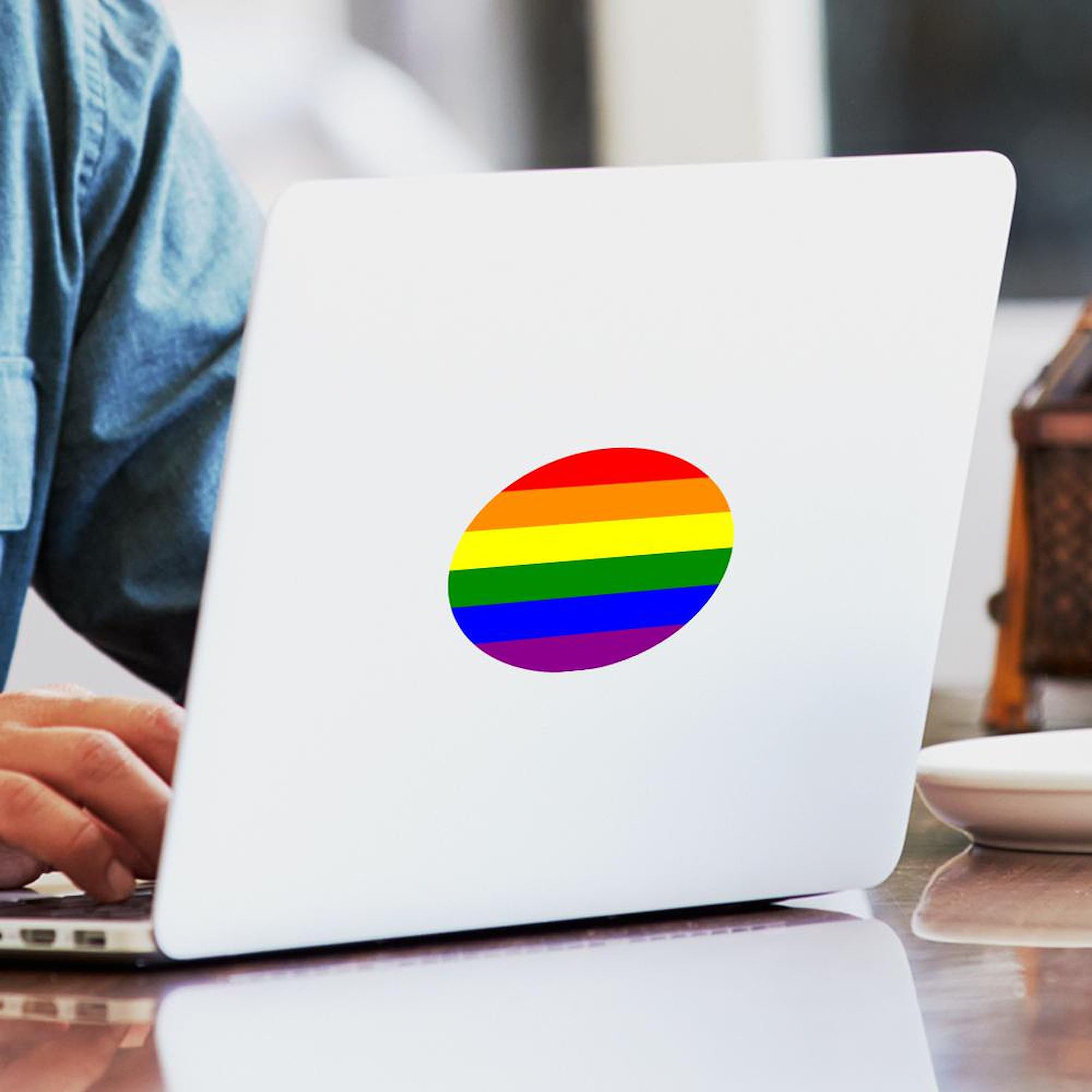 Gay Pride Flag Oval Sticker - Waterproof Vinyl Car Bumper Decal for LGBTQ+ Support - Perfect for Cars, Laptops, Windows & Pride Events