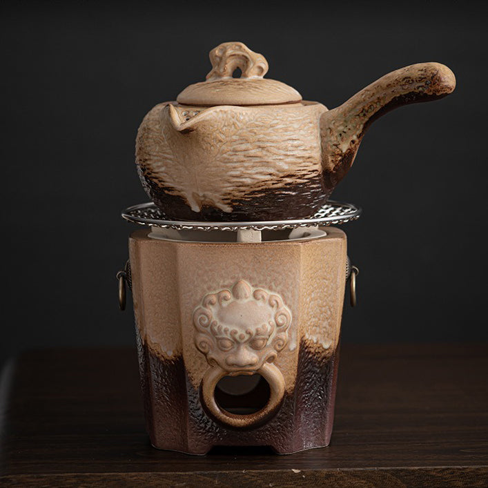 Premium Coarse Clay Heated Tea Set - Handmade Ceramic Teapot with Warmer for Gongfu Tea Ceremony | Perfect for Home, Office & Gift Giving