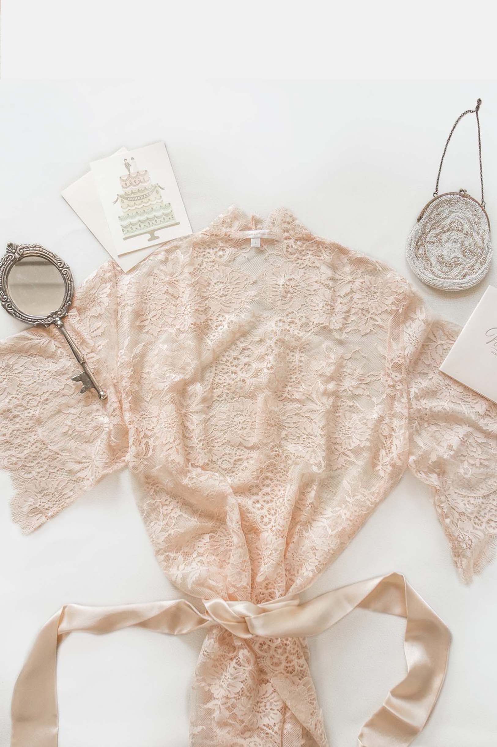 Elegant Swan Queen Lace Kimono Bridal Robe - Ivory or Blush (Style 102) | Perfect for Wedding Morning, Bridal Shower & Honeymoon Getaway