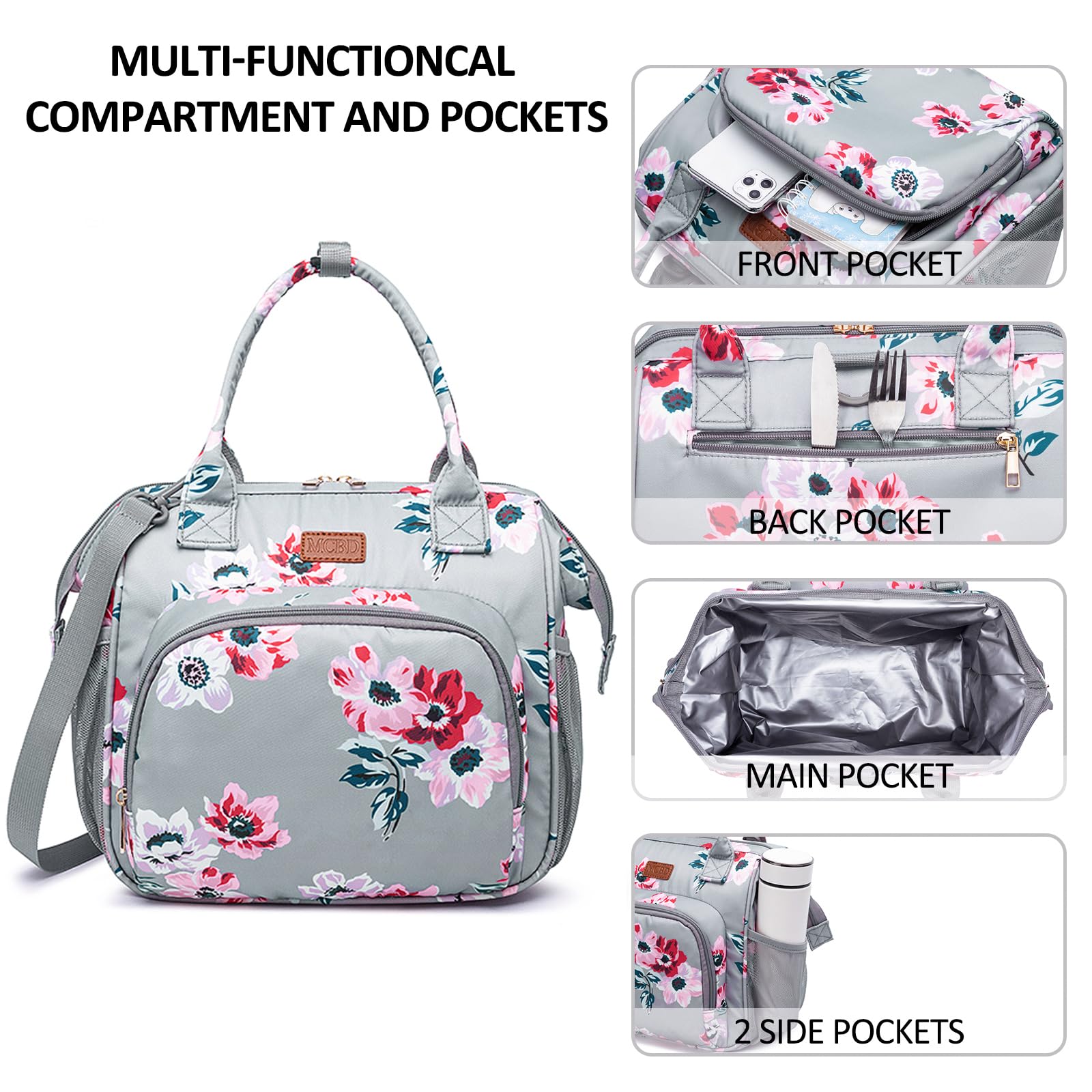 Insulated Lunch Box for Women & Men - Leakproof Reusable Cooler Bag with Adjustable Shoulder Strap, Large Tote & Backpack 2-in-1 Design for Office, School, Picnic, Beach & Outdoor Activities