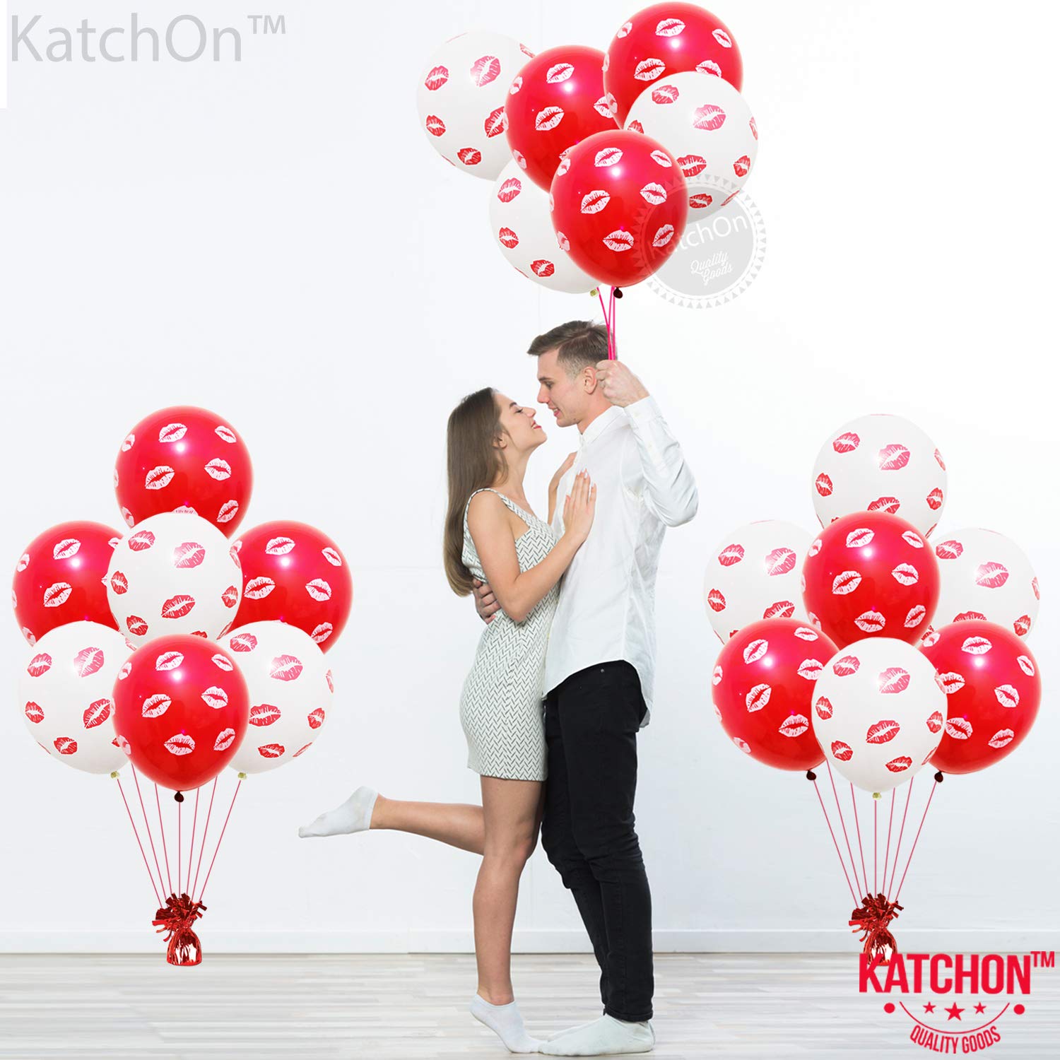 XtraLarge 12+2 Red Heart Balloons - Big Pack of 34 | Romantic Kiss Lip Balloons for Valentine's Day, Anniversary & Birthday Decorations | Heart Shaped Balloons for Special Nights, Party Decor, Wedding Proposals & Romantic Surprises
