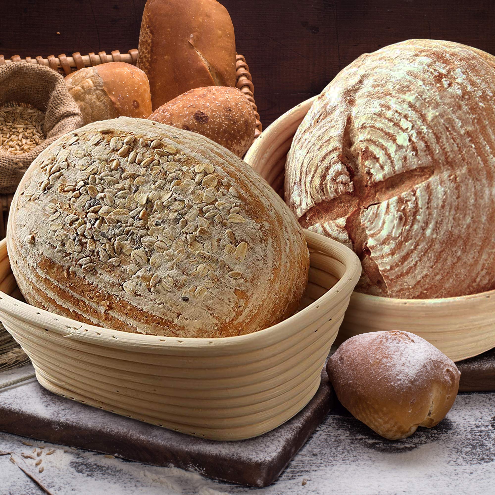 2 Pack 10 Inch Oval Bread Proofing Basket for Sourdough Bread Baking - Banneton Dough Rising Basket with Linen Liner, Bread Lame with 5 Blades & Dough Scraper - Perfect for Artisan Bread Making at Home
