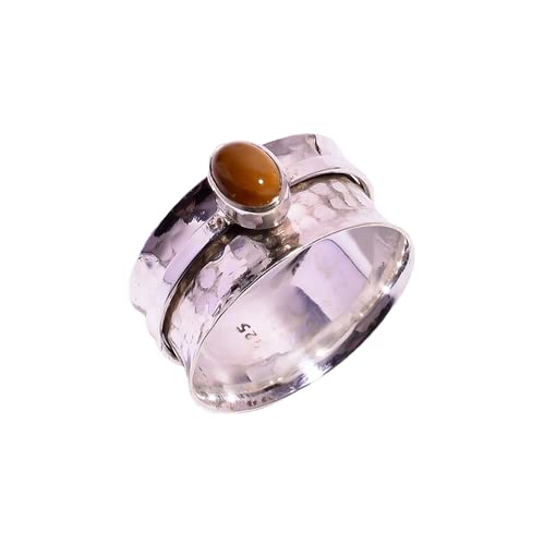 925 Sterling Silver Tiger Eye Spinner Ring - Handmade Meditation & Anxiety Relief Jewelry for Women - Perfect Yoga Spin Ring, Christmas Gift for Her, Stress Relief & Mindfulness Accessory