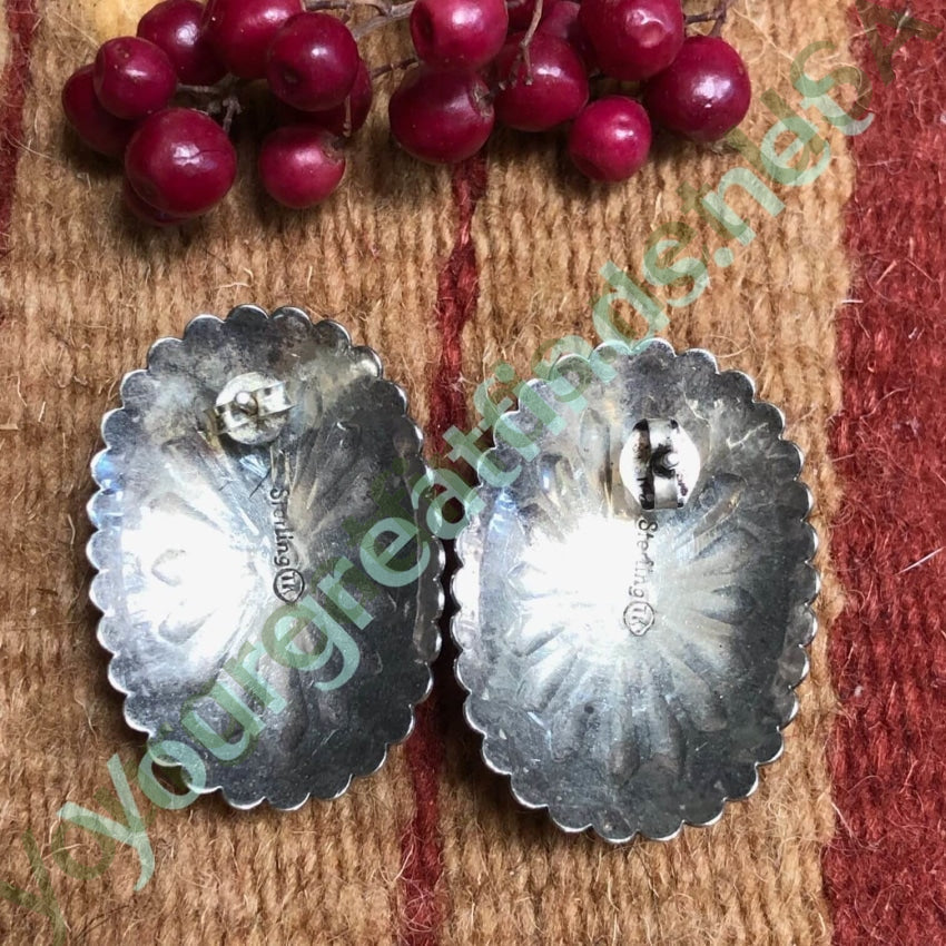Sterling Silver Stamped Concho Pierced Earrings for Women | Western Style Boho Jewelry | Perfect for Cowgirl Outfits, Music Festivals and Everyday Wear