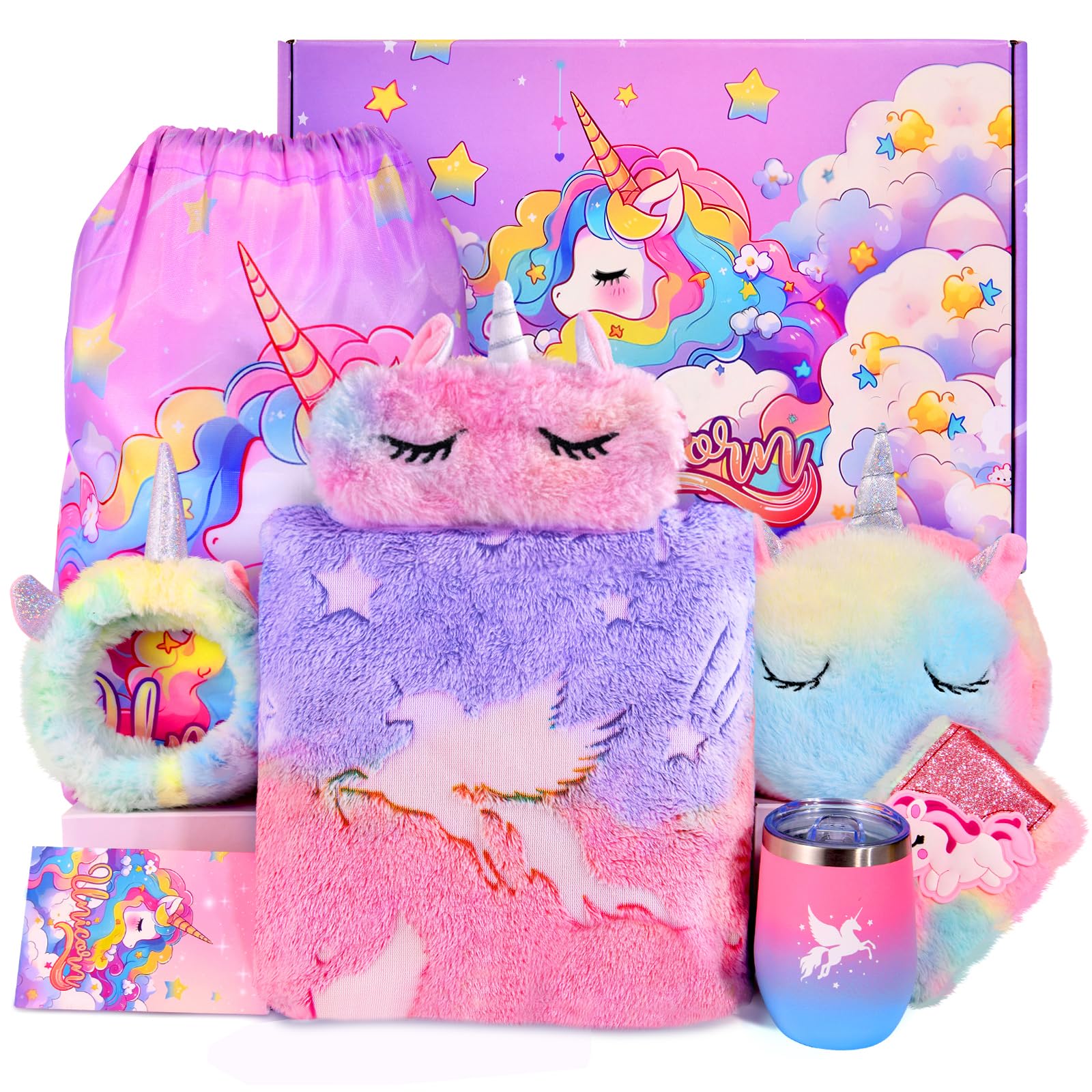 Magical Unicorn Plush Blanket Gift Set for Girls Ages 4-10 - Soft Birthday Present for Daughter, Kids & Teens - Perfect Christmas & Thanksgiving Gift Box with Cute Unicorn Toys (Great for Bedtime, Playtime & Special Occasions)