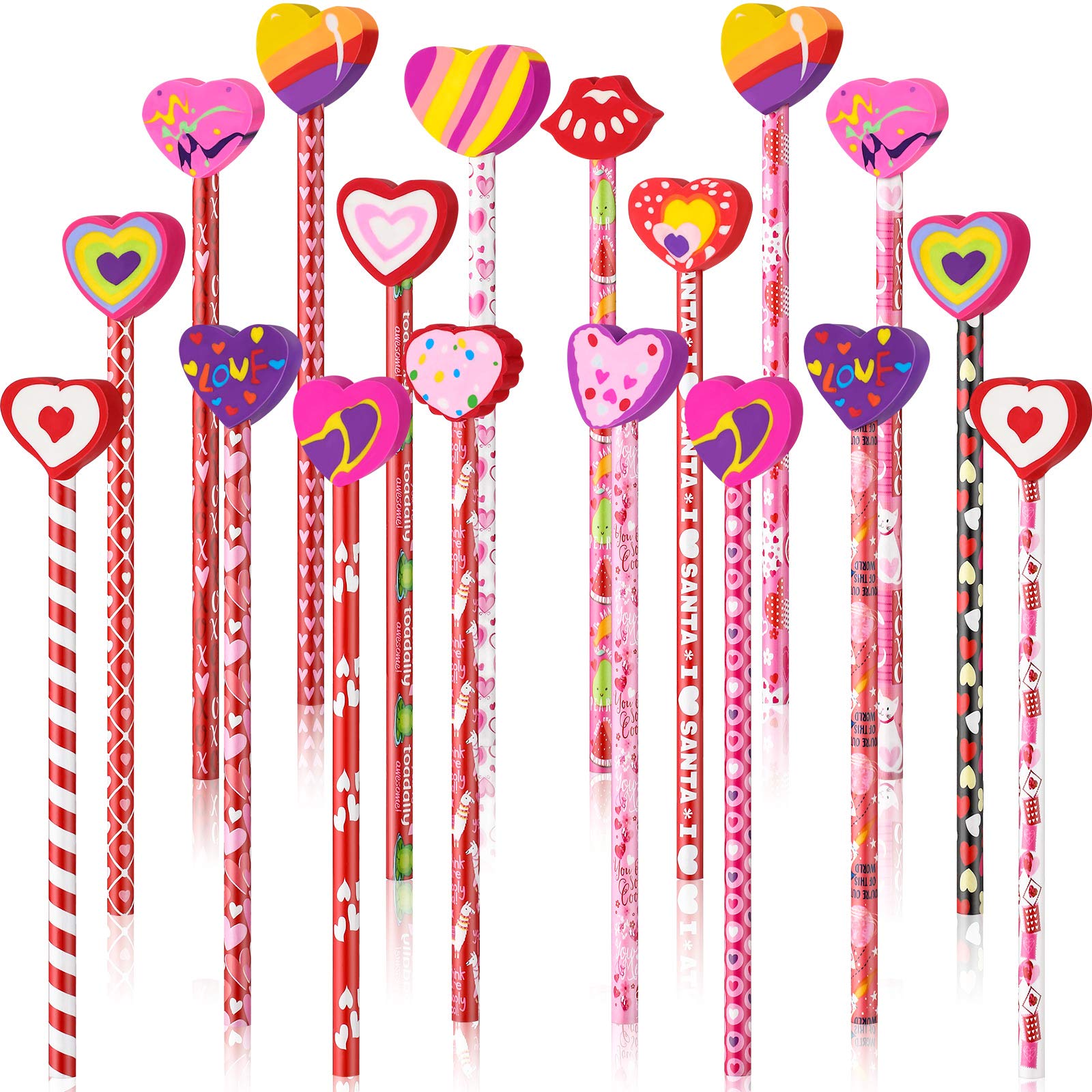 Valentine's Heart Pencils with Erasers - 36pcs Colorful School Supplies for Gifts & Office
