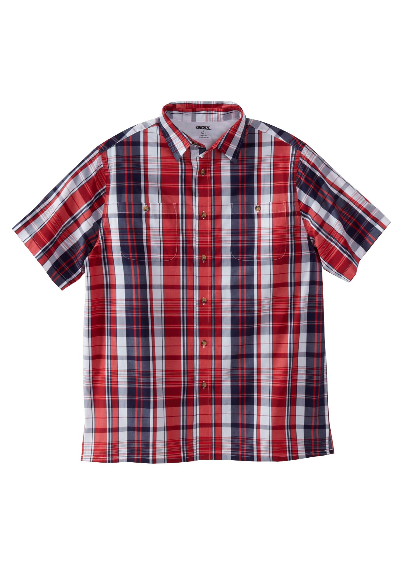 KingSize Men's Big & Tall Short-Sleeve Plaid Sport Shirt - Comfortable Casual Button Down Shirt for Plus Size Men - Perfect for Outdoor Activities, Work & Everyday Wear