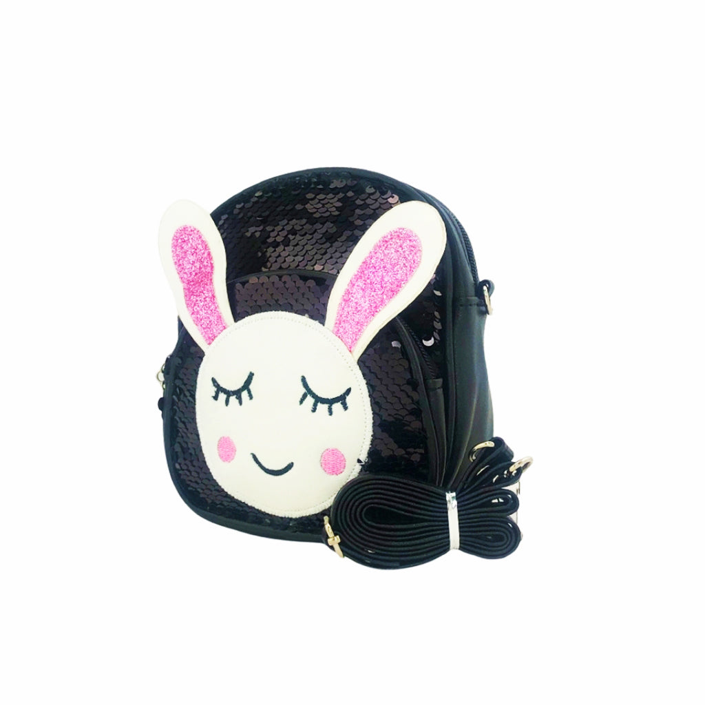 Glitter Bunny Backpack for Women & Girls - Cute Black Sparkly School Bag, Travel Daypack for College, Work, Gym & Everyday Use