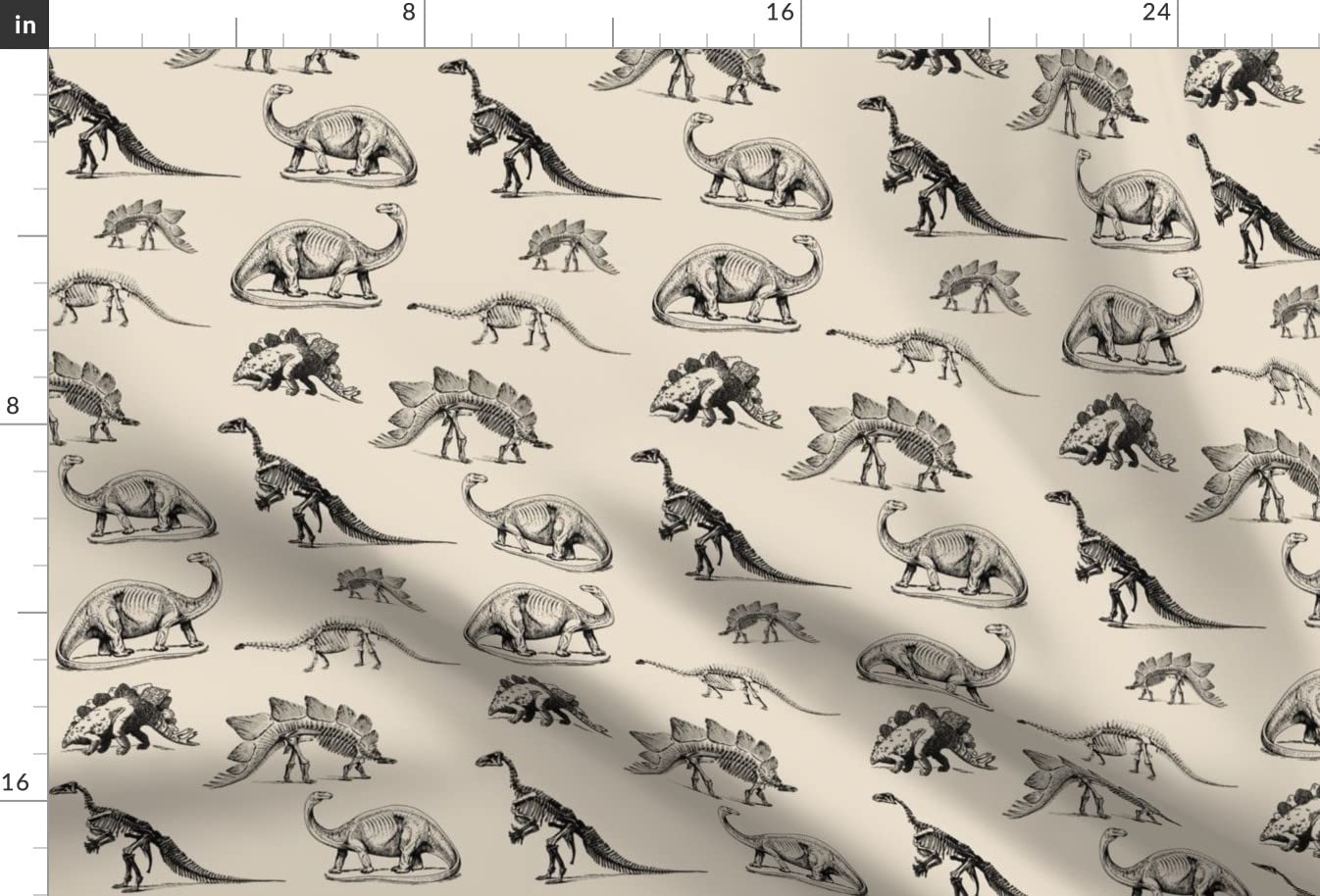 Premium Spoonflower Upholstery Velvet Fabric by The Yard - Black & Cream Animal Skeletons & Dino Stegosaurus Print for Nursery Decor, Home Upholstery, and Apparel | Perfect for DIY Projects, Kids' Rooms, and Fashion Design