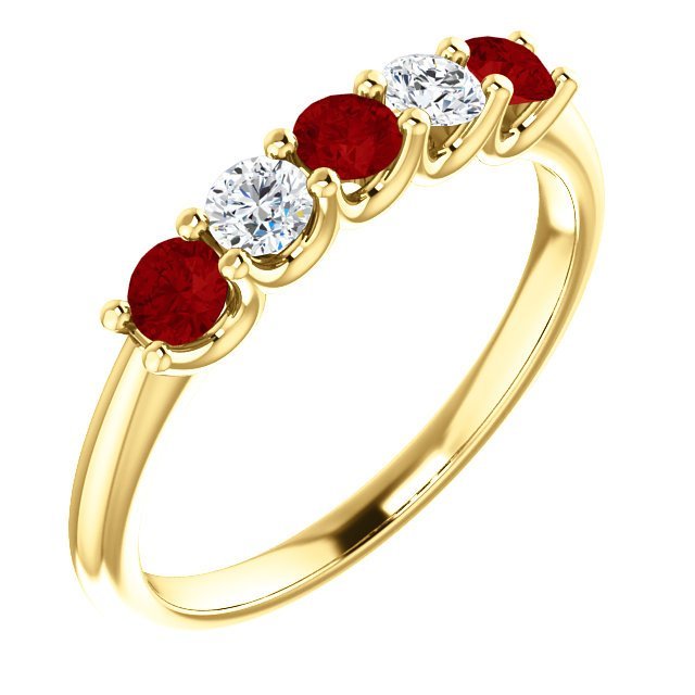 14Kt Gold 0.48 CTW Ruby & 0.20 CTW Diamond 5-Stone Ring Band - Elegant Wedding, Anniversary or Gift Jewelry for Women