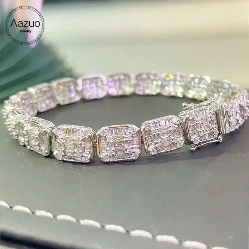 18K Solid White Gold Natural Diamonds 4.0ct H SI Luxury Square Bracelet for Women - Perfect for Senior Banquet, Engagement Party & Special Occasions