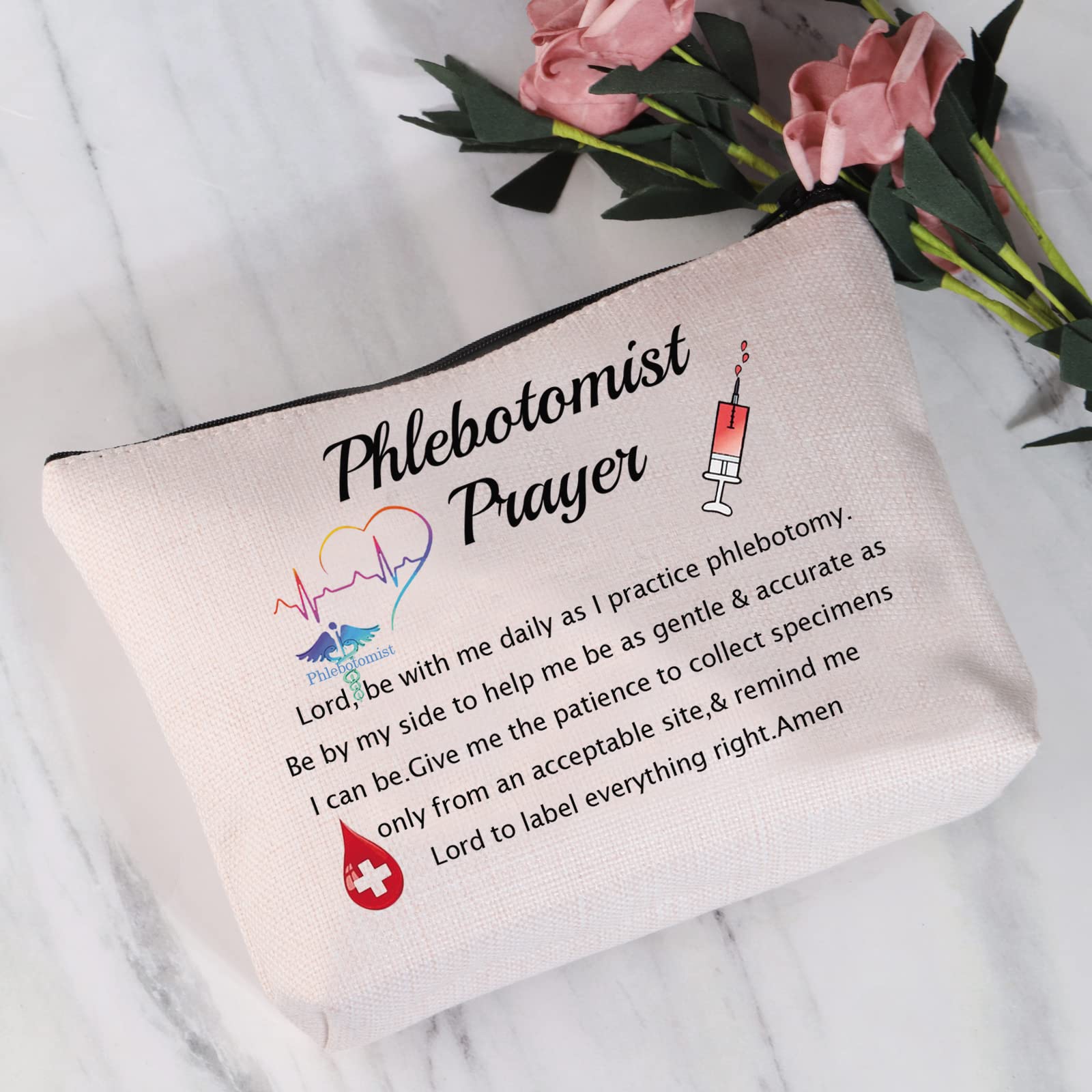 JYTAPP Phlebotomist Prayer Cosmetic Makeup Bag - Waterproof Polyester Toiletry Organizer for Women, Nurses & Lab Techs - Perfect Gift for Healthcare Professionals, Travel & Daily Use