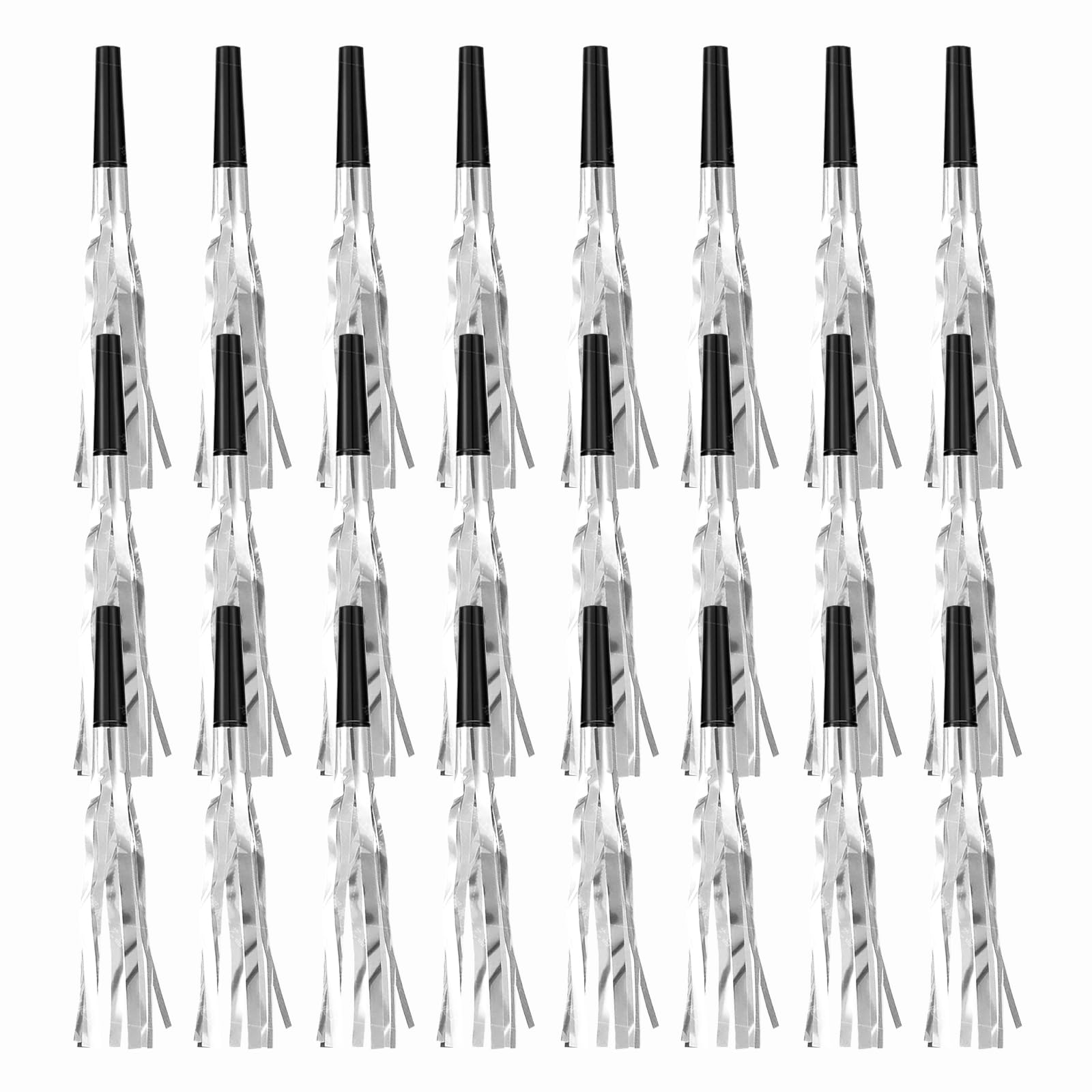 24-Pack Silver Glitter Metallic Fringed Party Blowers - Noise Makers for Birthday, Christmas & New Year Celebrations - Fun Party Favors for Kids and Adults - Perfect for Weddings, Graduations & Festive Events