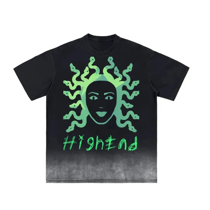 Premium Vintage Washed Gradient Medusa T-Shirt for Men & Women - 250 GSM Soft Cotton Black Graphic Tee - Perfect for Casual Wear, Street Style & Festival Outfits