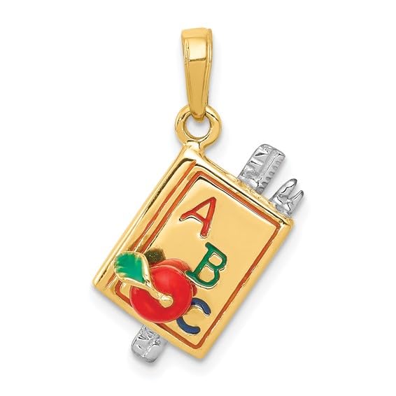 14K Gold ABC Book Charm Pendant - School Jewelry Gift for Teachers & Students
