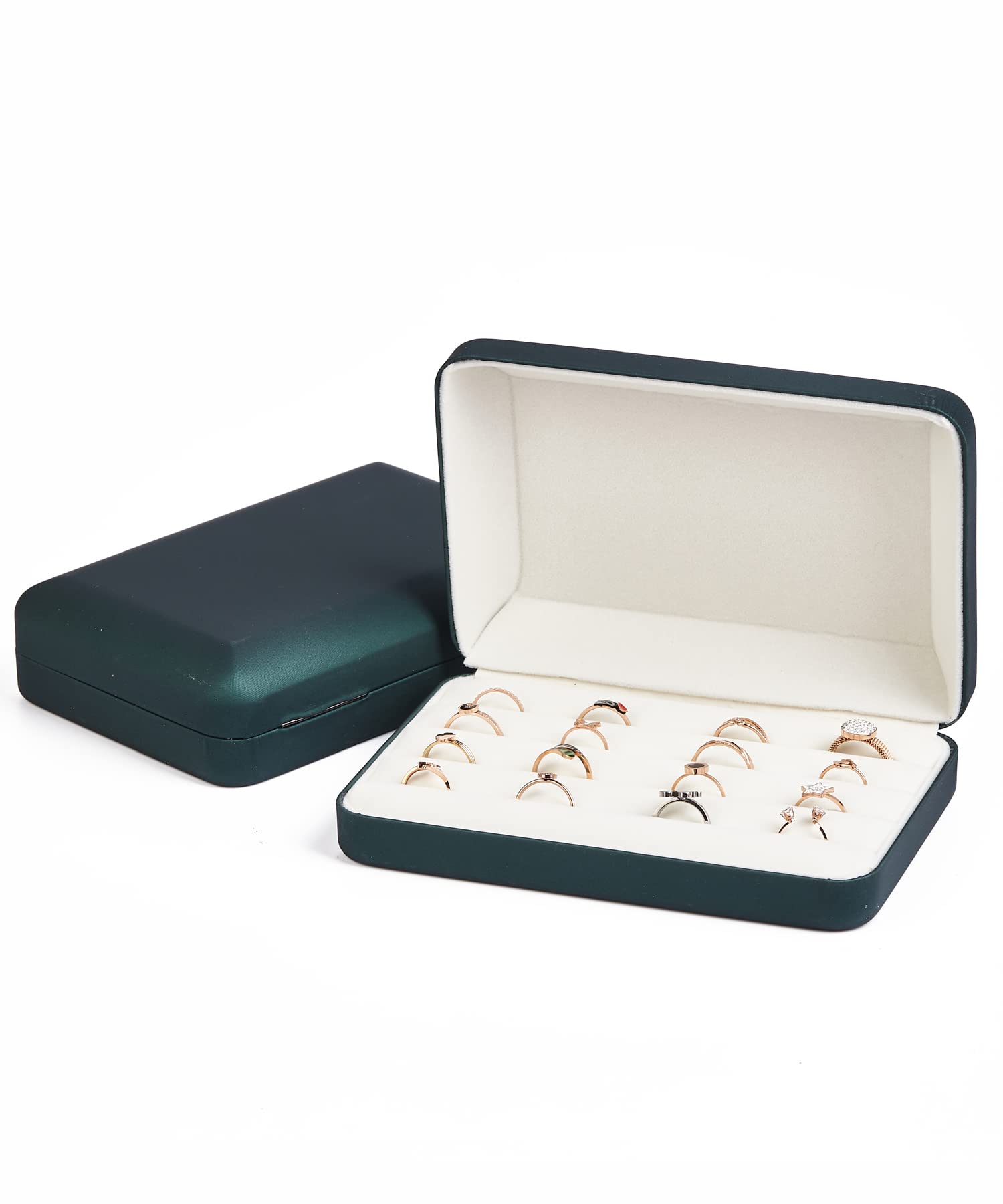 Elegant Jewelry Ring Organizer Box - Portable Small Storage Display Case for Multiple Rings - Fashion Ring Tray Holder Showcase - Perfect for Travel, Home Organization & Gift Giving (Green) - Ideal for Jewelry Lovers, Bridesmaids & Wedding Accessories