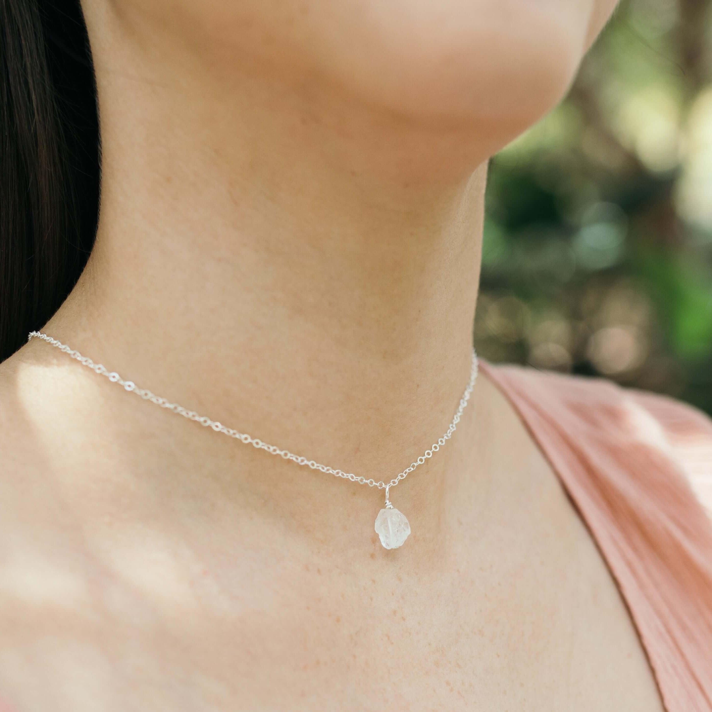 Natural Tiny Rough Crystal Quartz Gemstone Pendant Necklace - Elegant Choker for Women, Boho Jewelry Gift for Her | Perfect for Spiritual Healing, Meditation & Everyday Fashion