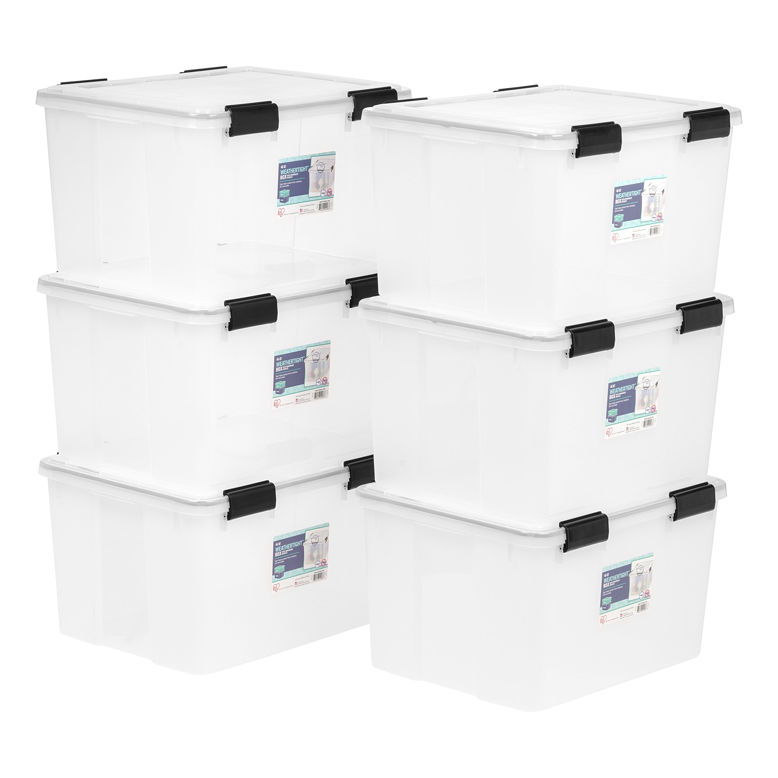 IRIS USA 46.6 Quart Plastic Storage Bins with Lids - 6 Pack of Durable Stackable Organizing Containers with Secure Latches for Home, Office & Garage Organization