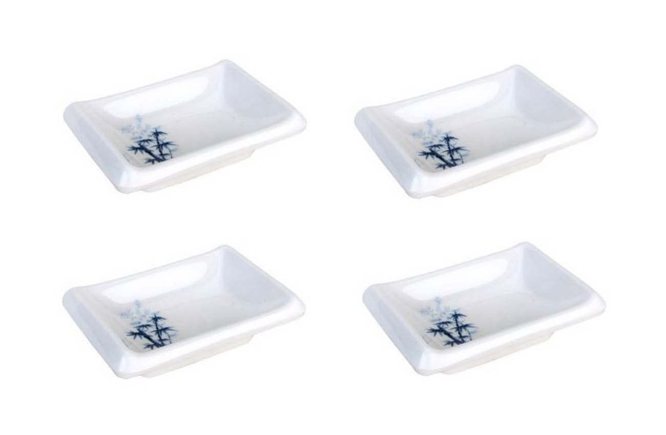 JapanBargain 2326 - Set of 4 White Soy Sauce Dishes with Blue Bamboo Pattern, Dipping Bowls for Sushi, Dumplings & Asian Cuisine - Perfect for Restaurants, Home Dining & Gift Giving