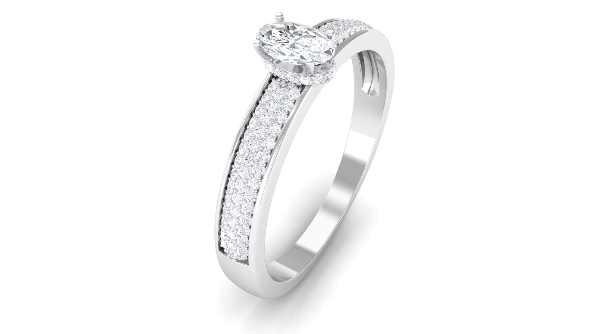 Rosec Jewels 3/4 CT Oval Solitaire Engagement Ring - Natural Diamond Hidden Halo Ring with Side Stones (14K Solid Gold, HI Color SI Clarity) | Perfect for Proposals, Anniversaries & Bridal Jewelry