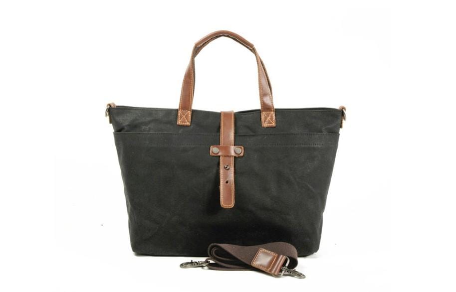 Stylish Men's Canvas Tote Bag with Genuine Leather Shoulder Strap - Durable & Fashionable Crossbody Bag for Work, Travel & Everyday Use
