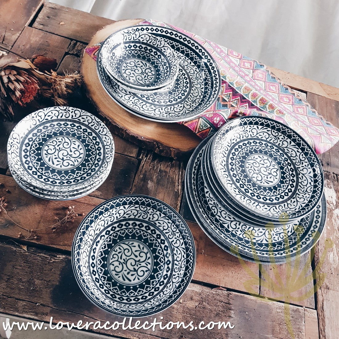 Awasaka Japan Black & White Tribal Dinnerware Set - Modern Ceramic Plates & Bowls for Dining, Entertaining & Home Decor (50% Off Sale)