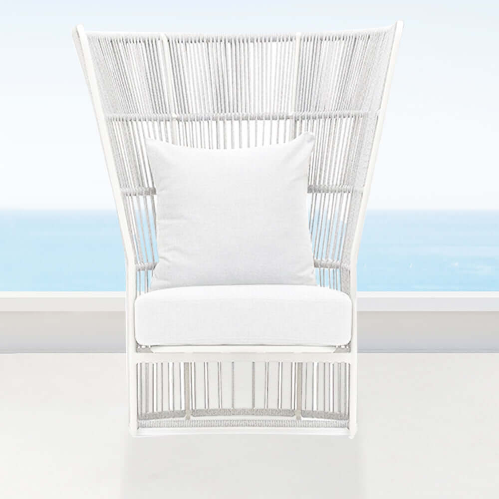 Midcentury Modern Wingback Chair with Rattan Frame & White Cushion - Stylish Accent Chair for Living Room, Bedroom or Office Decor