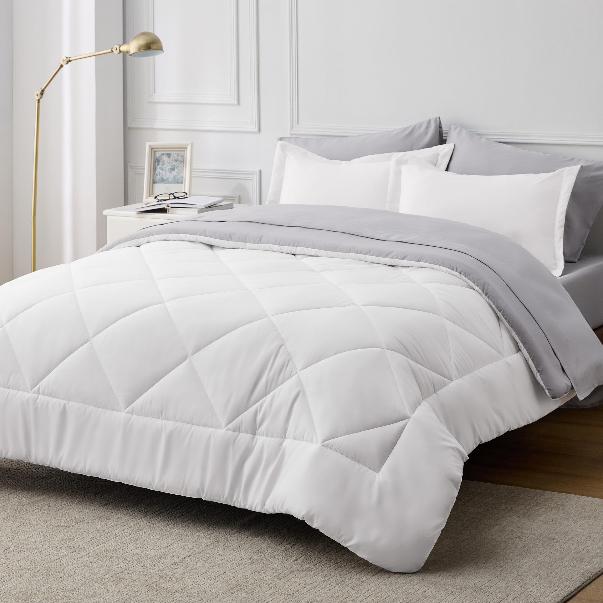 Bedsure Twin XL Comforter Set - 5 Piece Reversible White Bedding for All Seasons | Down Alternative Comforter, Sheets, Pillowcase & Sham | Perfect for Dorms, Guest Rooms & Cozy Bedrooms