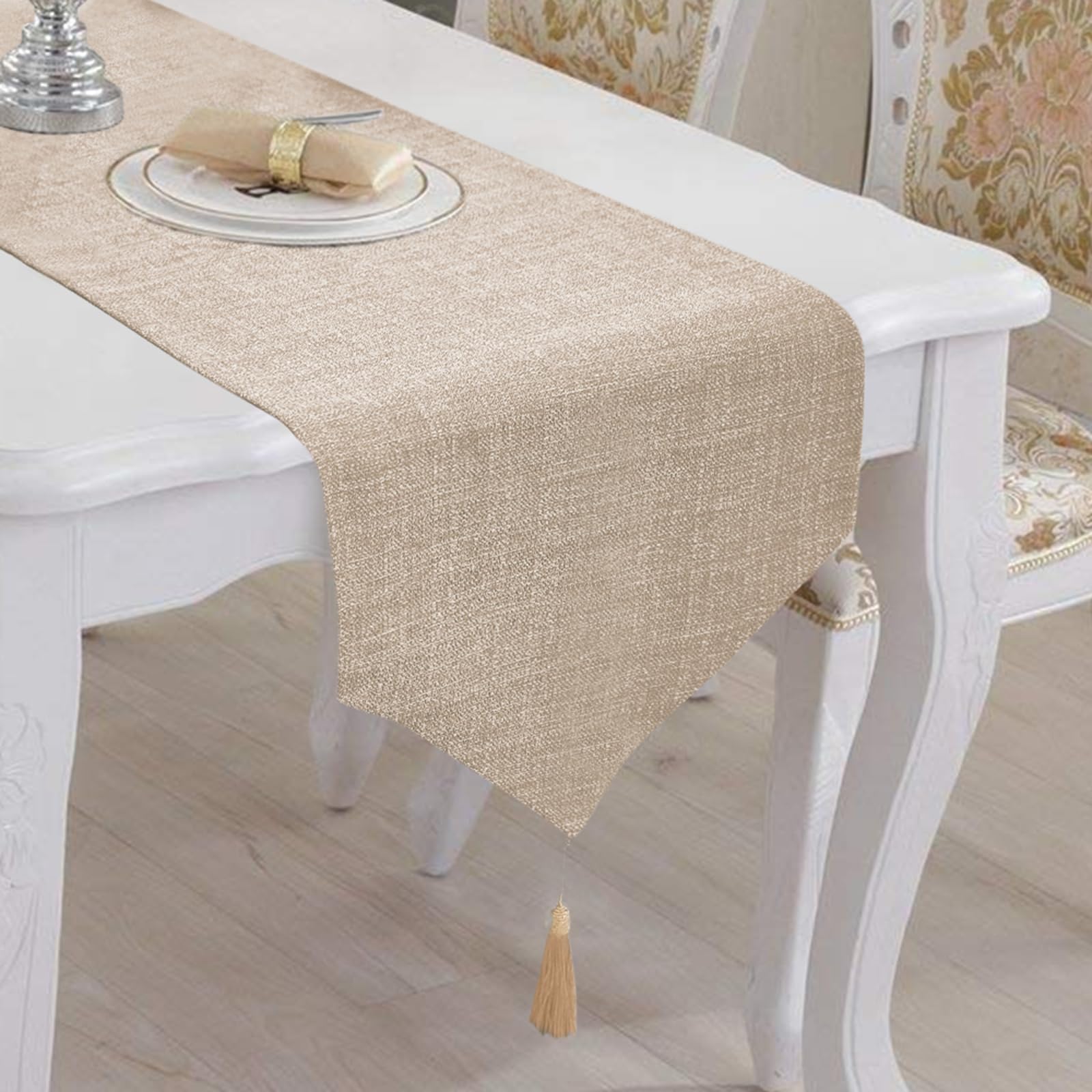 Waterproof Washable Linen Style Table Runner for Kitchen, Coffee Table, Dresser - Thanksgiving Christmas Wedding Decor - Indoor & Outdoor Use - Beige 14x118 Inches - BALCONY & FALCON Home Decor