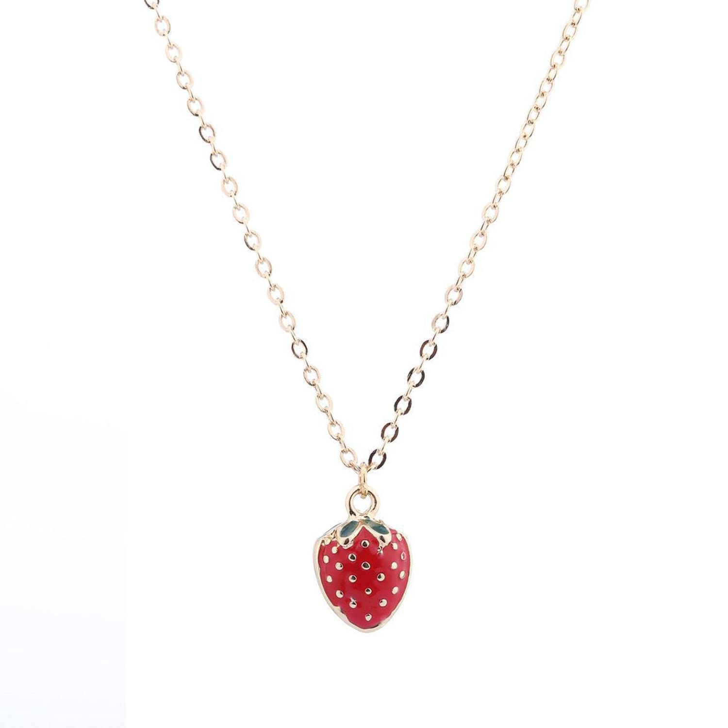 Strawberry Pendant Necklace for Women - Cute Mini Red Drop Oil Jewelry, Dainty Freshwater Pearl Charm | Perfect for Valentine's Day Gifts, Birthday Presents & Everyday Fashion Accessories