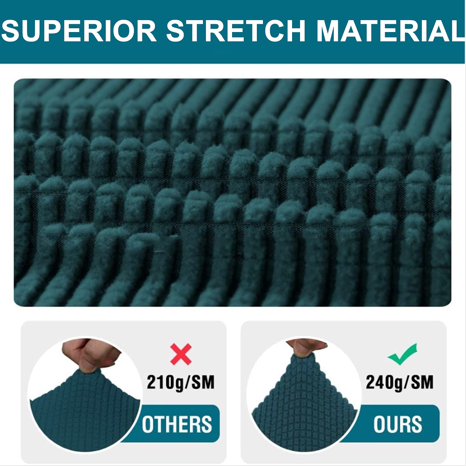 3-Piece T-Cushion Sofa Slipcovers - Thick Stretchable Couch Cover Furniture Protector for 2-Cushion Loveseat with Washable T-Cushion Covers (Teal) - Perfect for Living Room, Family Room & Home Decor Protection