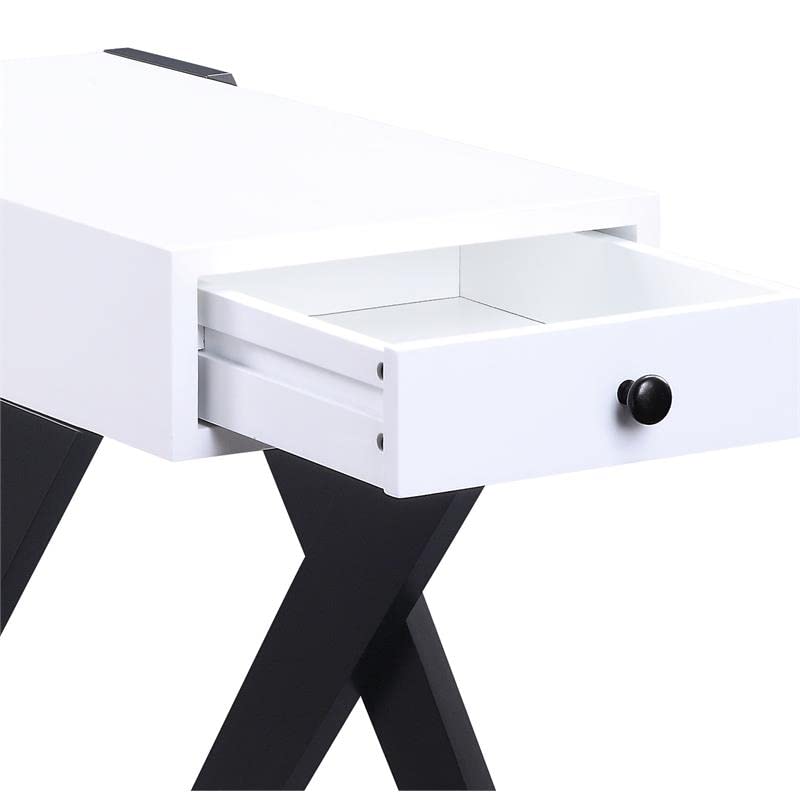 Acme Fierce Wooden Side Table with USB Charging Port - Modern Nightstand in White & Black - Perfect for Bedroom, Living Room & Office Use