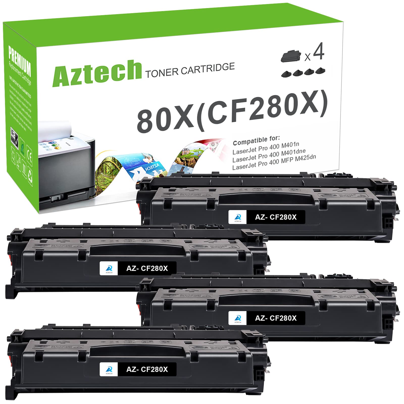 Compatible Toner Cartridge Replacement for HP 80X CF280X 80A CF280A - Works with HP Pro 400 M401A M401D M401N M401DNE MFP M425DN Printers - High Yield Black Ink (4-Pack) - Perfect for Office & Home Printing Needs