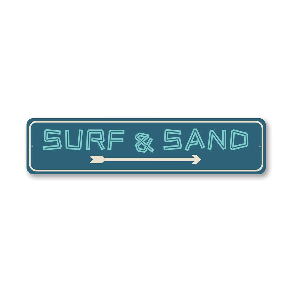 Rustic Surf And Sand Metal Sign - 4x18 Inch Beach House Wall Decor for Coastal, Nautical & Farmhouse Style Homes | Perfect for Living Room, Porch or Patio