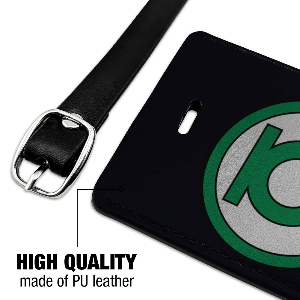 Green Lantern Logo Rectangle Leather Luggage Tag - Durable Suitcase ID Card Holder for Carry-On Bags - Perfect for Travel, Business Trips & Vacation Identification