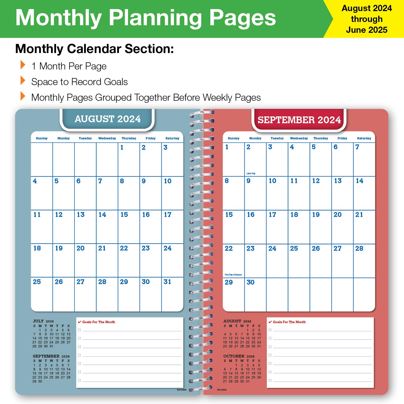 2024-2025 Academic Year Planner for Middle & High School Students - Dated Weekly/Monthly Organizer with Ruler, Bookmark & Stickers (5.5